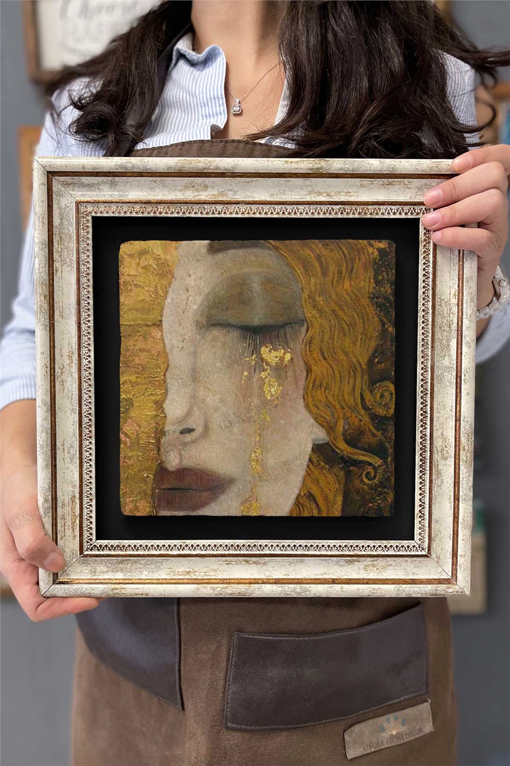 Oscar Stone Decor Çerçeveli Tablo Taş Duvar Dekoru 30 X 30 Cm Gustav Klimt Ağlayan Kız Tablosu