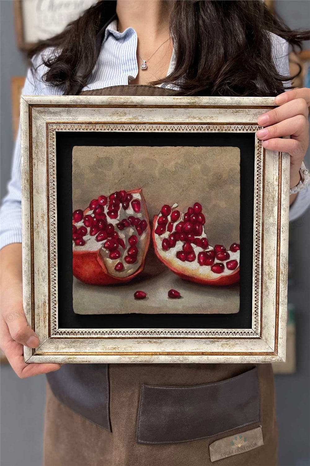 Oscar Stone Decor Çerçeveli Tablo Taş Duvar Dekoru 30 X 30 Cm Nar Çizim Tablo