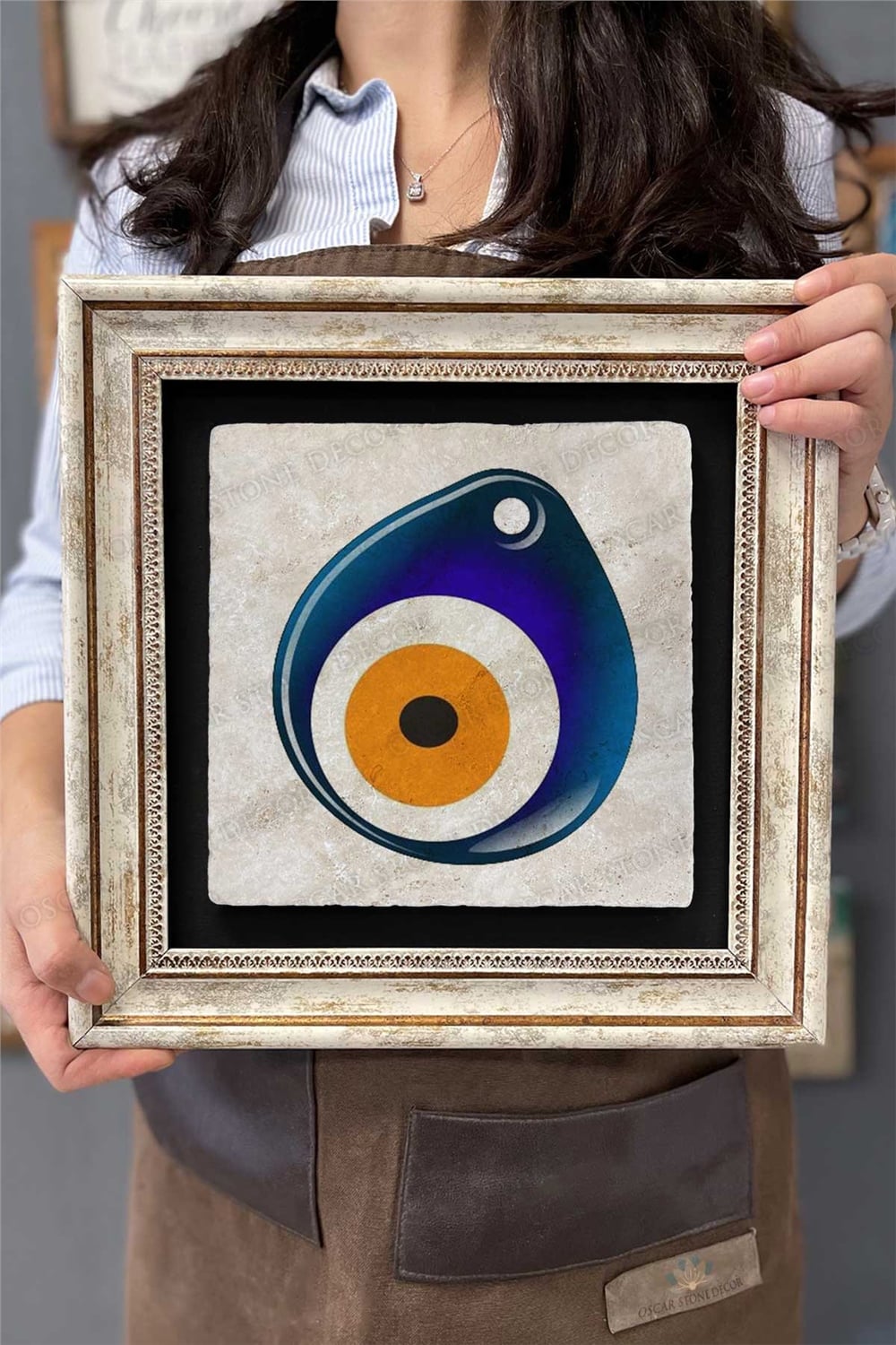 Oscar Stone Decor Çerçeveli Tablo Taş Duvar Dekoru 30 X 30 Cm Nazar Boncuklu Tablo