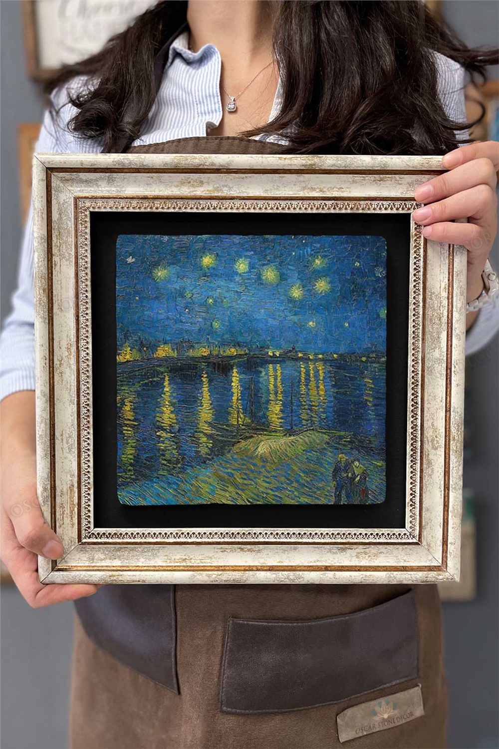 Oscar Stone Decor Çerçeveli Tablo Taş Duvar Dekoru 30 X 30 Cm Van Gogh Tablosu