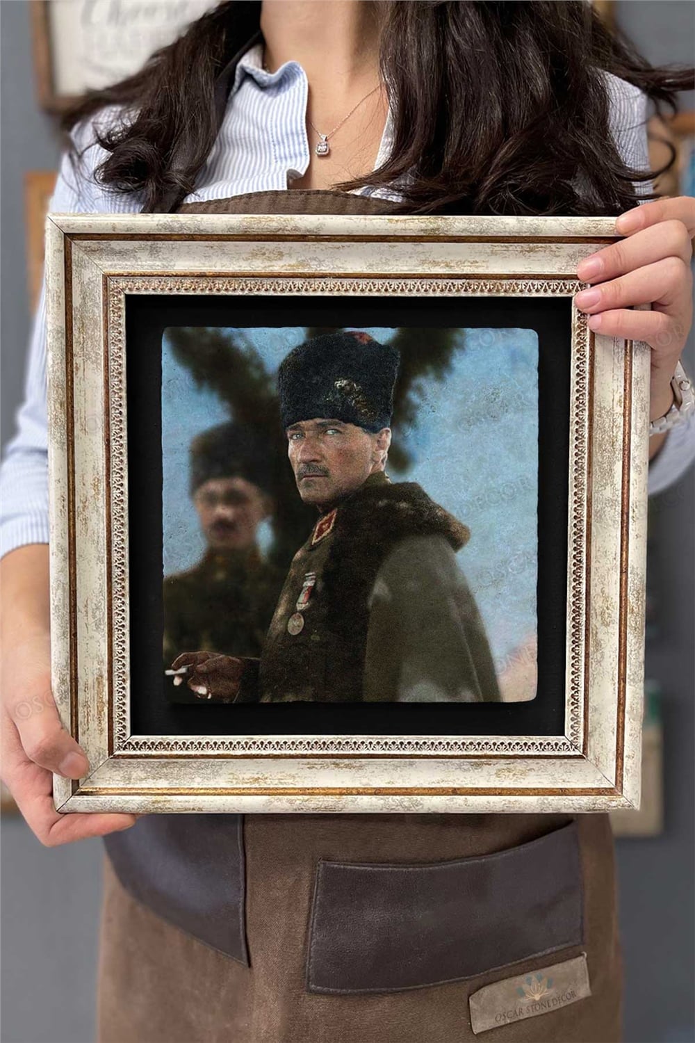 Oscar Stone Decor Çerçeveli Tablo Taş Duvar Dekoru 30 X 30 Cm Cephede Mustafa Kemal Atatürk
