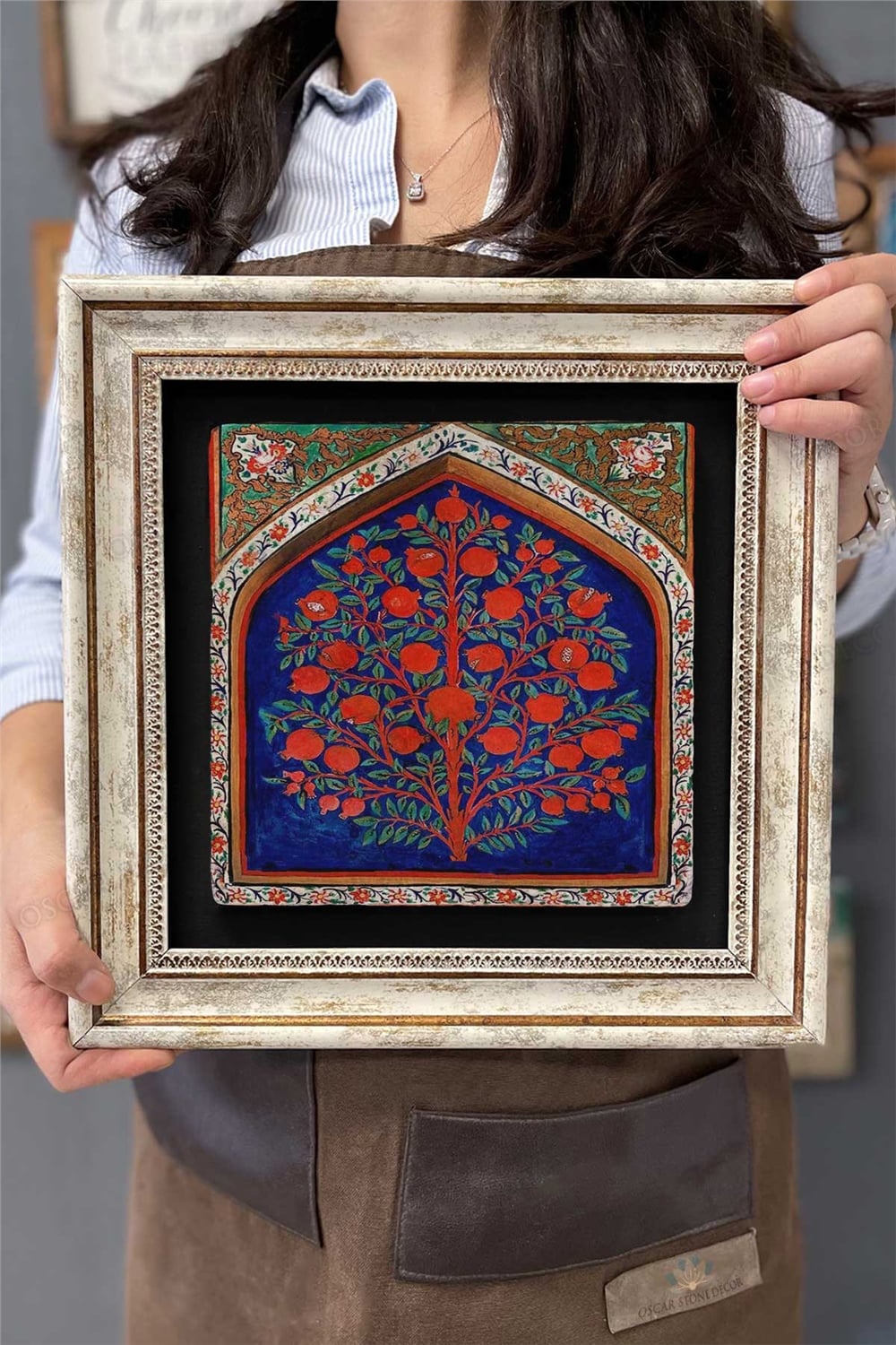 Oscar Stone Decor Çerçeveli Tablo Taş Duvar Dekoru 30 X 30 Cm Nar Ağacı Bereket Simgesi