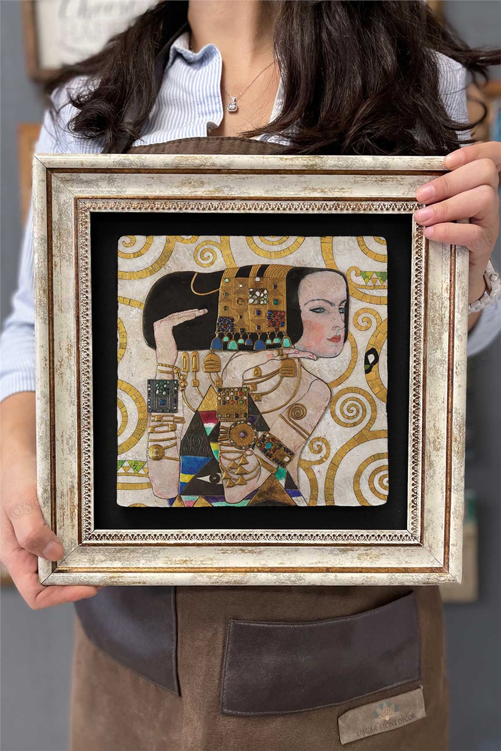 Oscar Stone Decor Çerçeveli Tablo Taş Duvar Dekoru 30 X 30 Cm Gustav Klimt Tablosu