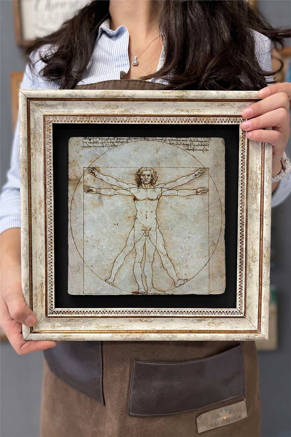 Oscar Stone Decor Çerçeveli Tablo Taş Duvar Dekoru 30 X 30 Cm Leonardo Da Vinci Fi Tablosu