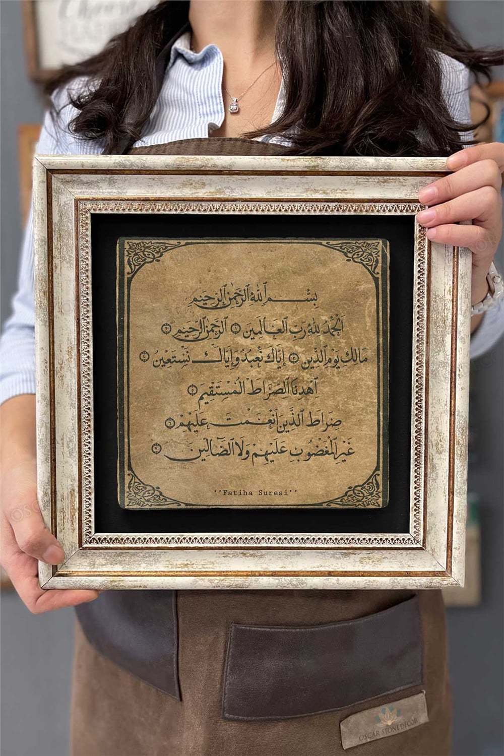 Oscar Stone Decor Çerçeveli Tablo Taş Duvar Dekoru 30 X 30 Cm Fatiha Suresi Tablosu