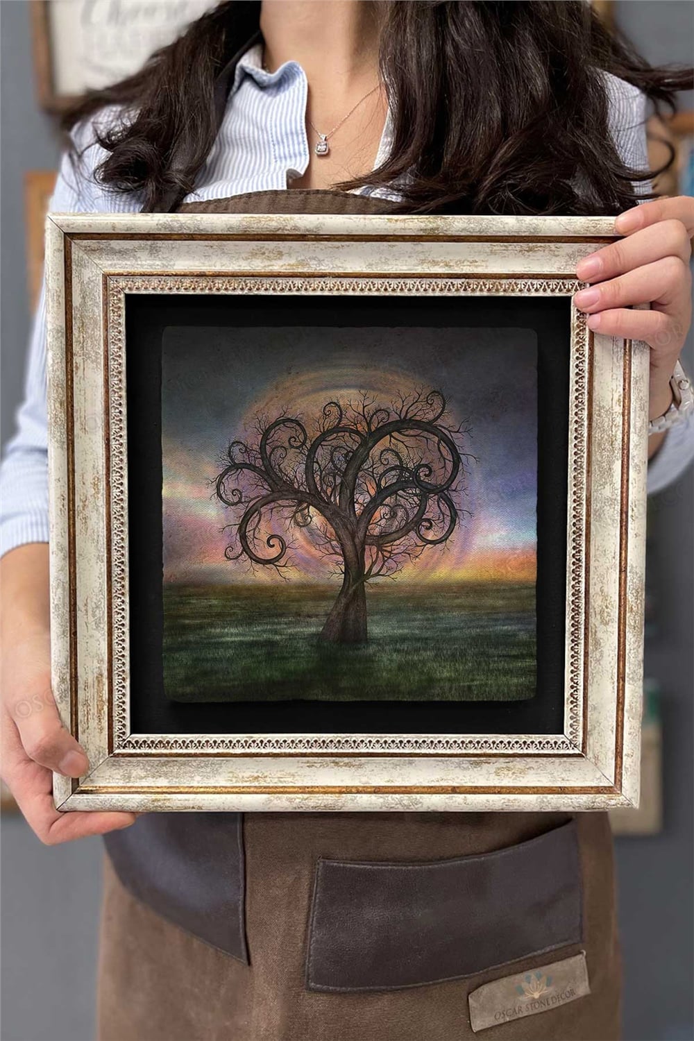 Oscar Stone Decor Çerçeveli Tablo Taş Duvar Dekoru 30 X 30 Cm Hayat Ağacı Özel Tasarım