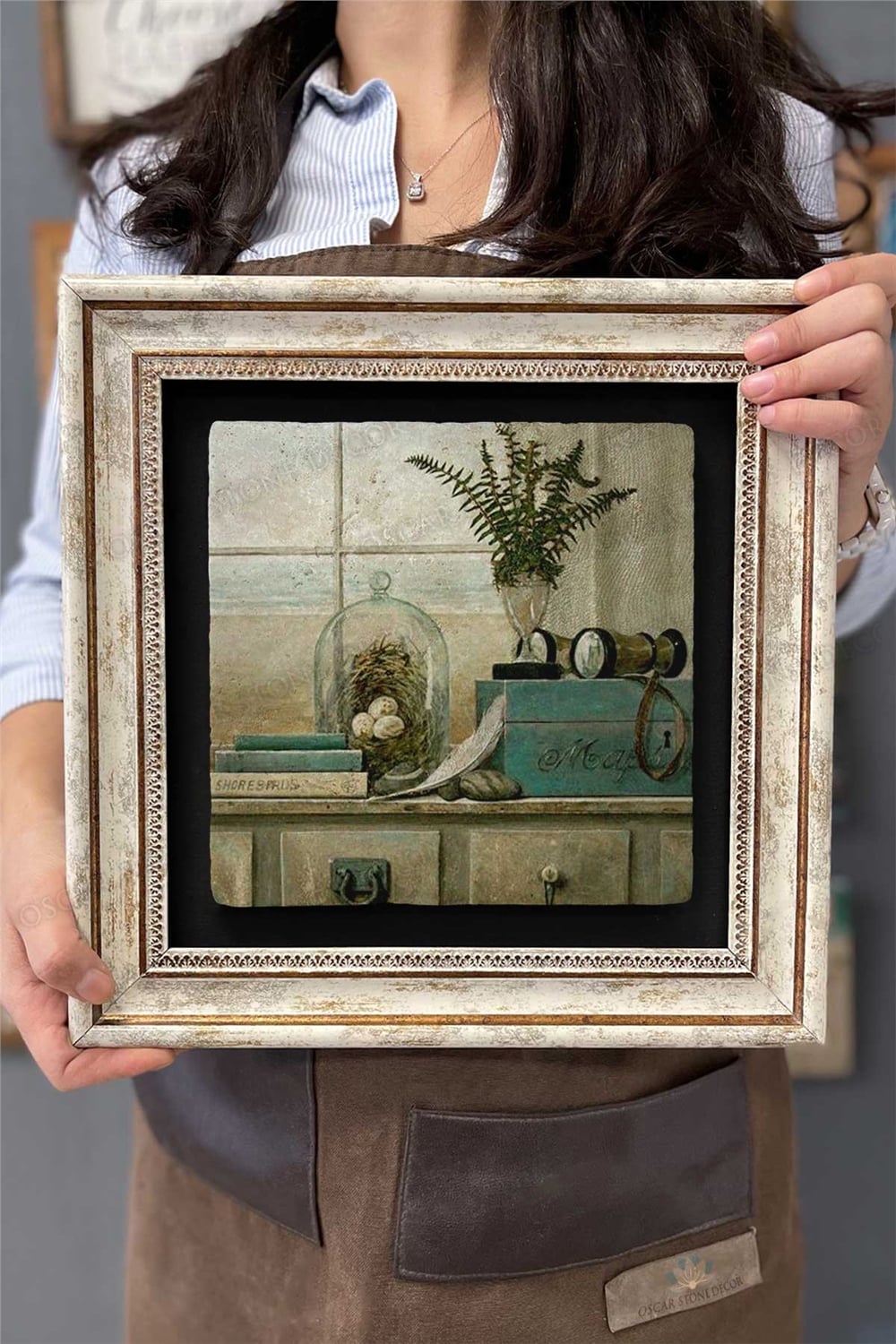 Oscar Stone Decor Çerçeveli Tablo Taş Duvar Dekoru 30 X 30 Cm Dekor Eskitme Tablo