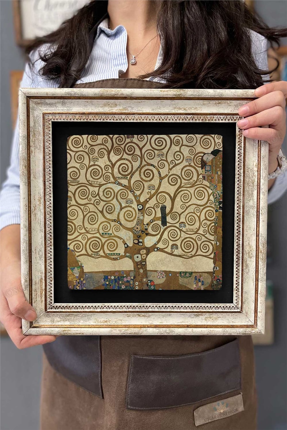 Oscar Stone Decor Çerçeveli Tablo Taş Duvar Dekoru 30 X 30 Cm Gustav Klimt Hayat Ağacı