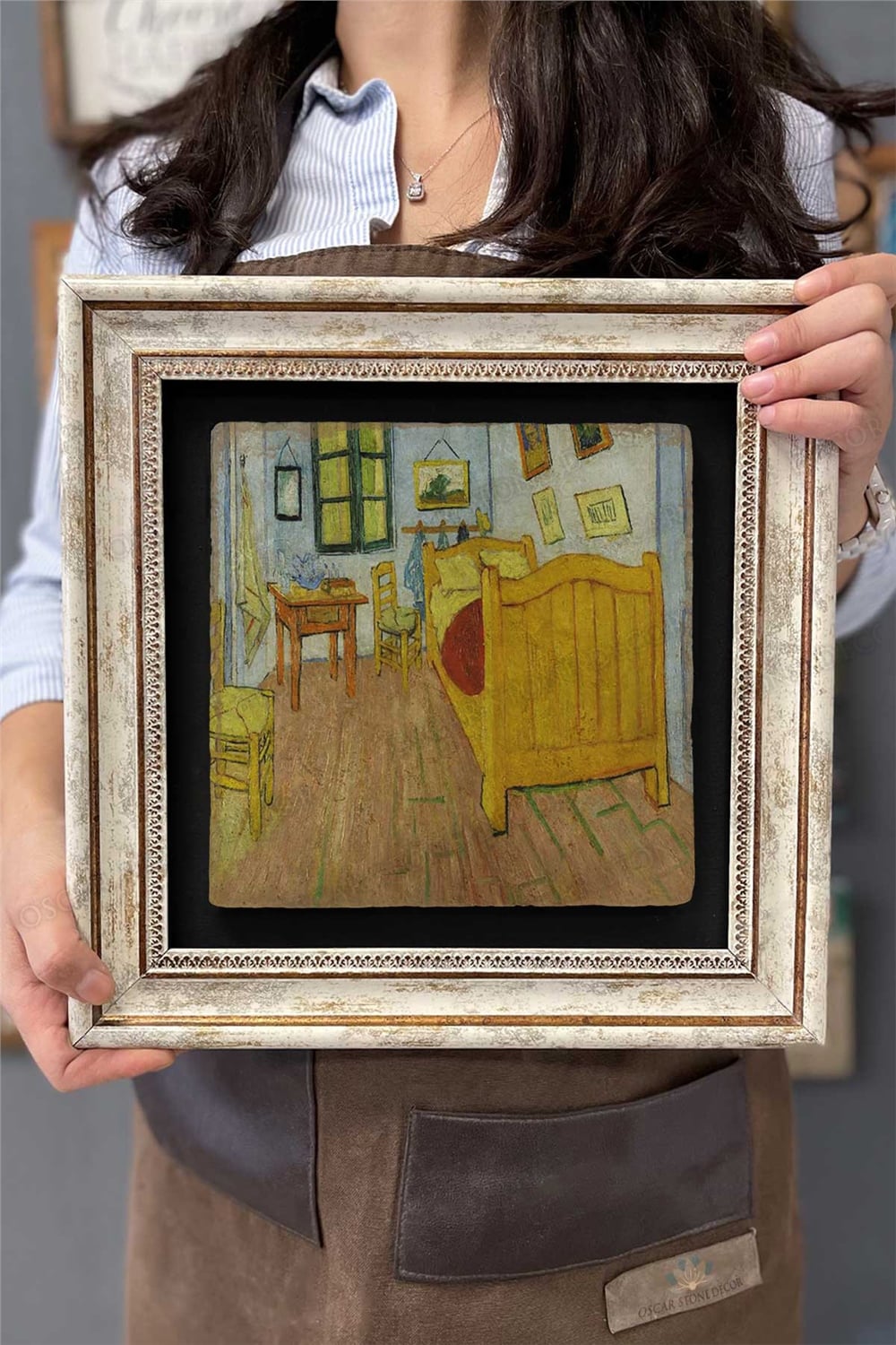 Oscar Stone Decor Çerçeveli Tablo Taş Duvar Dekoru 30 X 30 Cm Van Gogh Odası