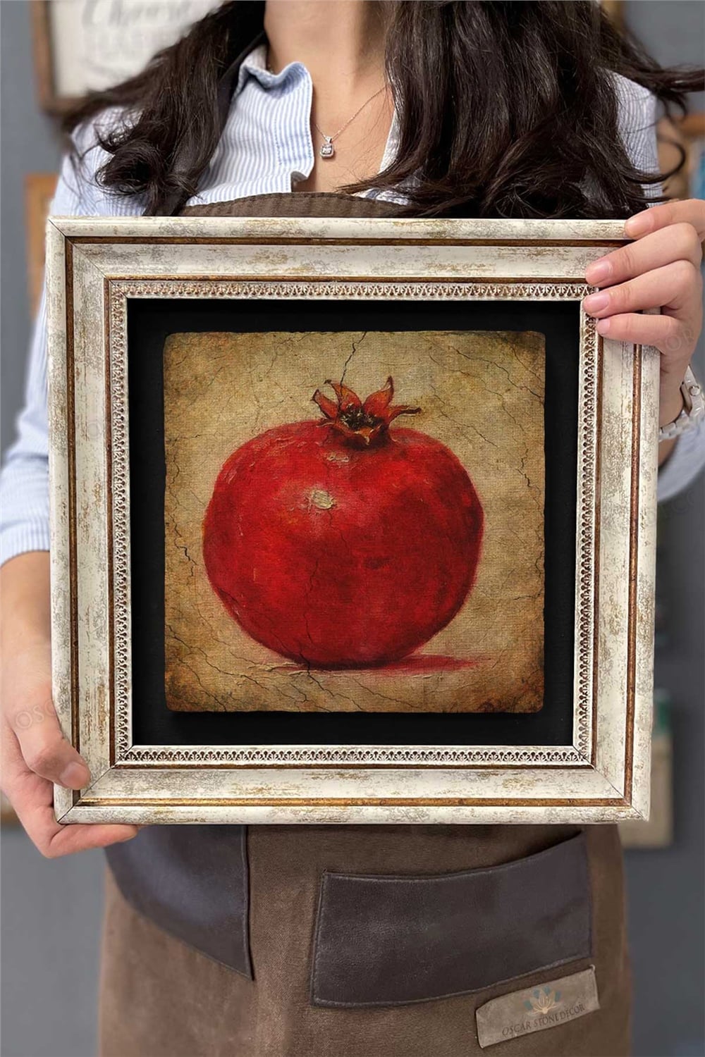 Oscar Stone Decor Çerçeveli Tablo Taş Duvar Dekoru 30 X 30 Cm Kırmızı Nar