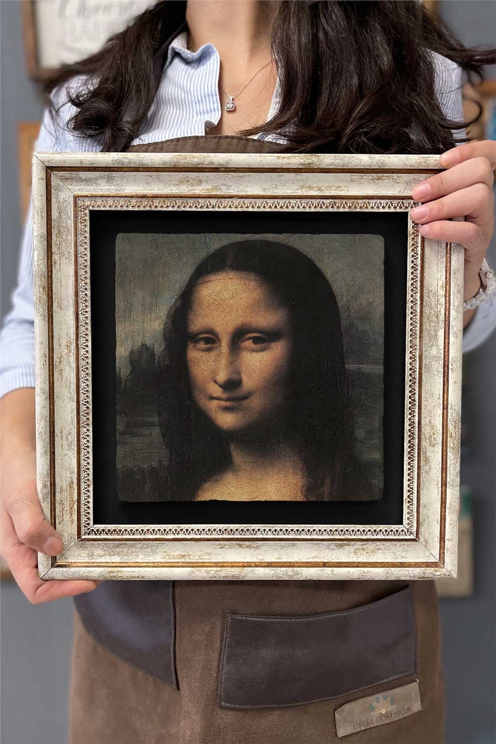 Oscar Stone Decor Çerçeveli Tablo Taş Duvar Dekoru 30 X 30 Cm Leonardo Da Vinci Mona Lisa