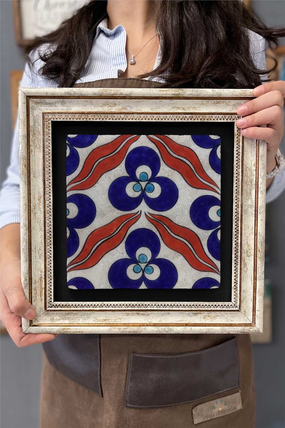 Oscar Stone Decor Çerçeveli Tablo Taş Duvar Dekoru 30 X 30 Cm Seramik Çini Tasarımlı