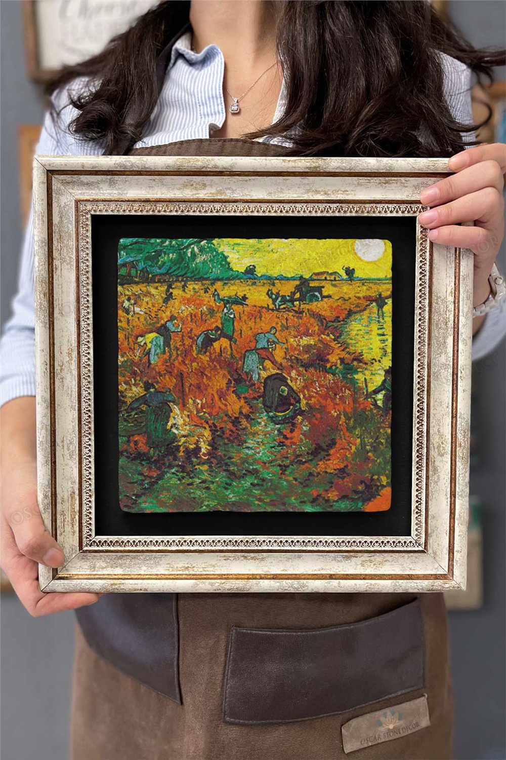 Oscar Stone Decor Çerçeveli Tablo Taş Duvar Dekoru 30 X 30 Cm Van Gogh Tablosu