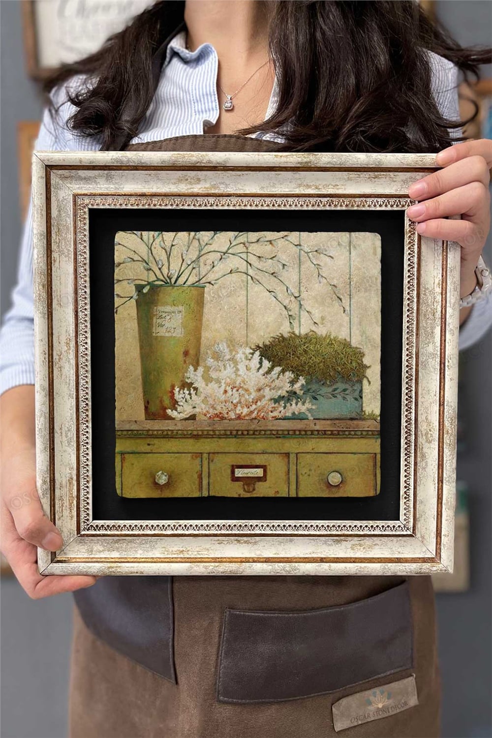 Oscar Stone Decor Çerçeveli Tablo Taş Duvar Dekoru 30 X 30 Cm Dekor Eskitme Tablo