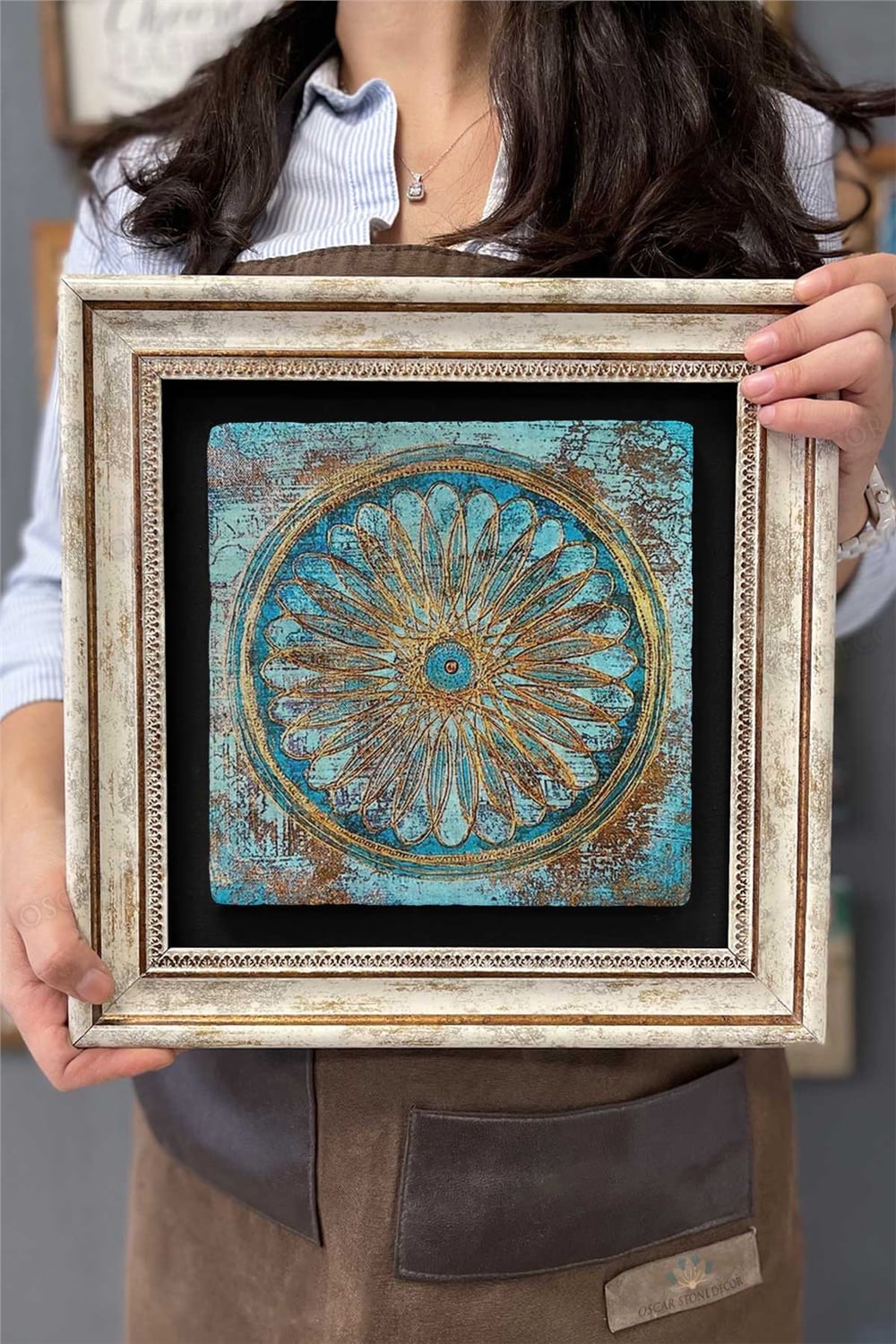 Oscar Stone Decor Çerçeveli Tablo Taş Duvar Dekoru 30 X 30 Cm Eskitme Tablo