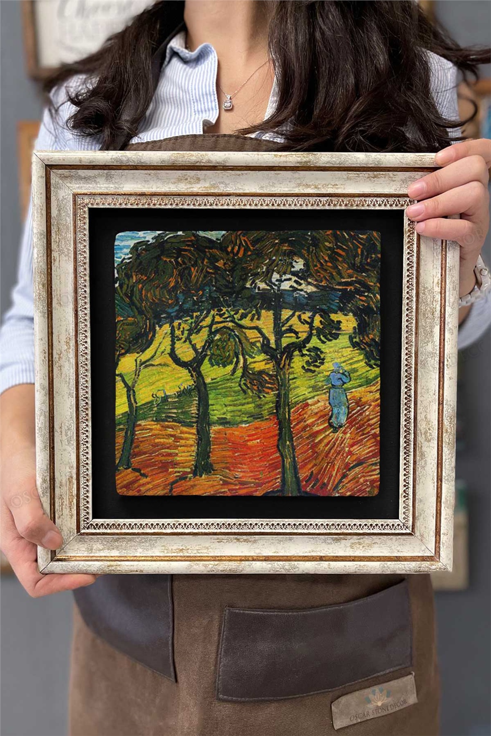 Oscar Stone Decor Çerçeveli Tablo Taş Duvar Dekoru 30 X 30 Cm Van Gogh Tablosu