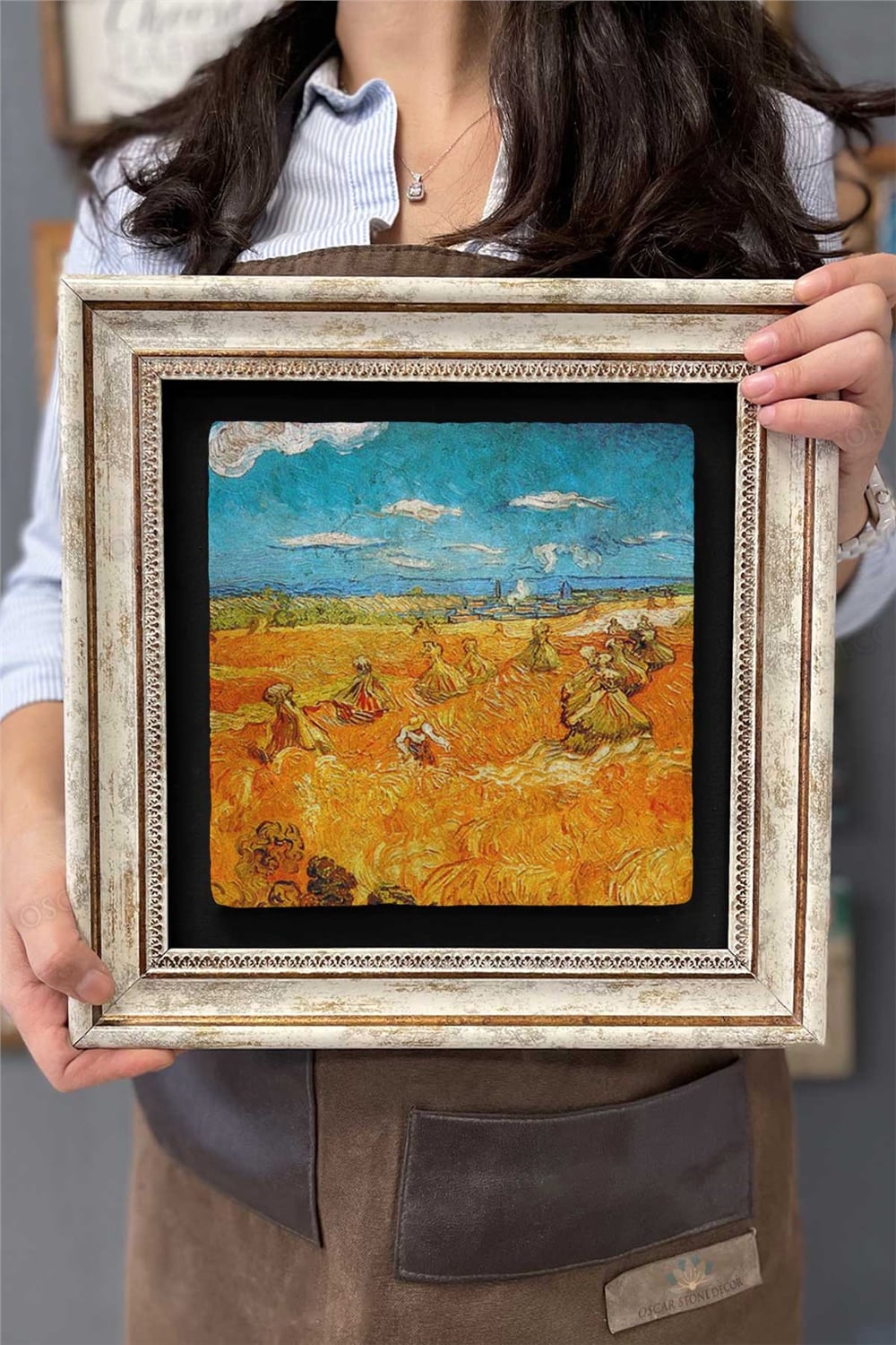 Oscar Stone Decor Çerçeveli Tablo Taş Duvar Dekoru 30 X 30 Cm Van Gogh Tablosu