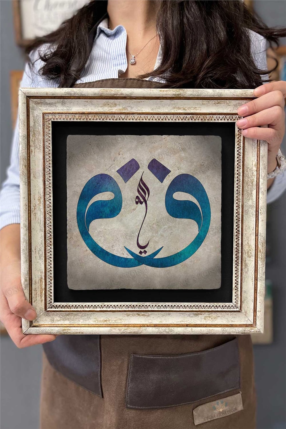 Oscar Stone Decor Çerçeveli Tablo Taş Duvar Dekoru 30 X 30 Cm İkili Vav Çift Vav Tablosu