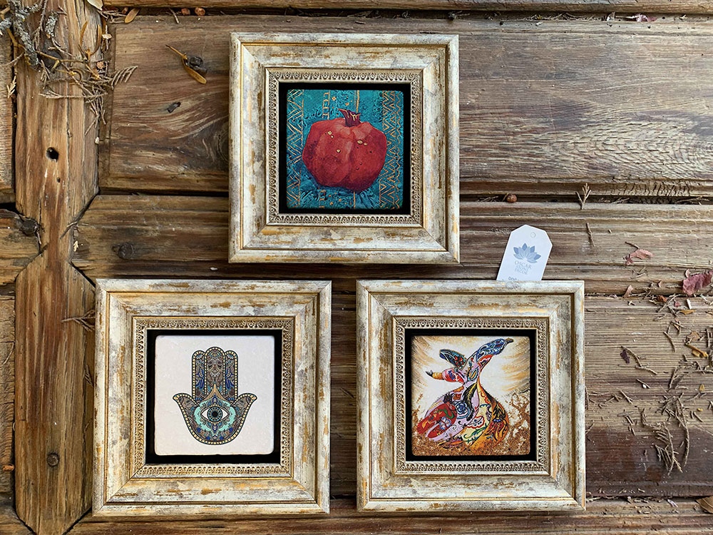 Oscar Stone Decor Çerçeveli Taş Duvar Dekoru Tablo 3'lü Set 20x20cm Nar Fatma Ana Eli Semazen