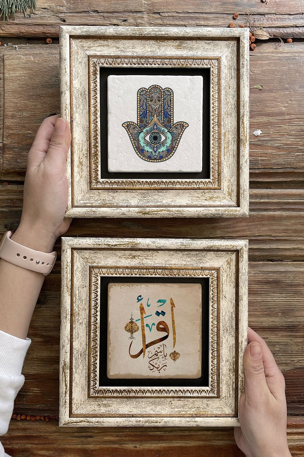 Oscar Stone Decor Çerçeveli Taş Duvar Dekoru Tablo 20x20cm 2'li Set (114-335) Fatma Ana İkra