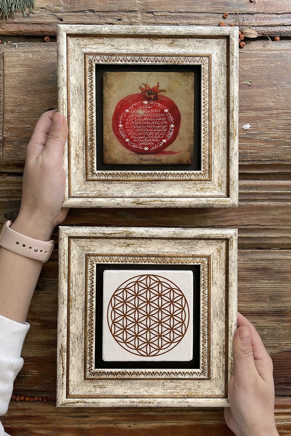 Oscar Stone Decor Çerçeveli Taş Duvar Dekoru Tablo 20x20cm 2'li Set (1104-7774) Bereket Nar Yaşam