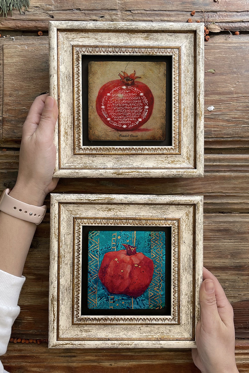 Oscar Stone Decor Çerçeveli Taş Duvar Dekoru Tablo 20x20cm 2'li Set (480-1104) Nar Bereket Nar