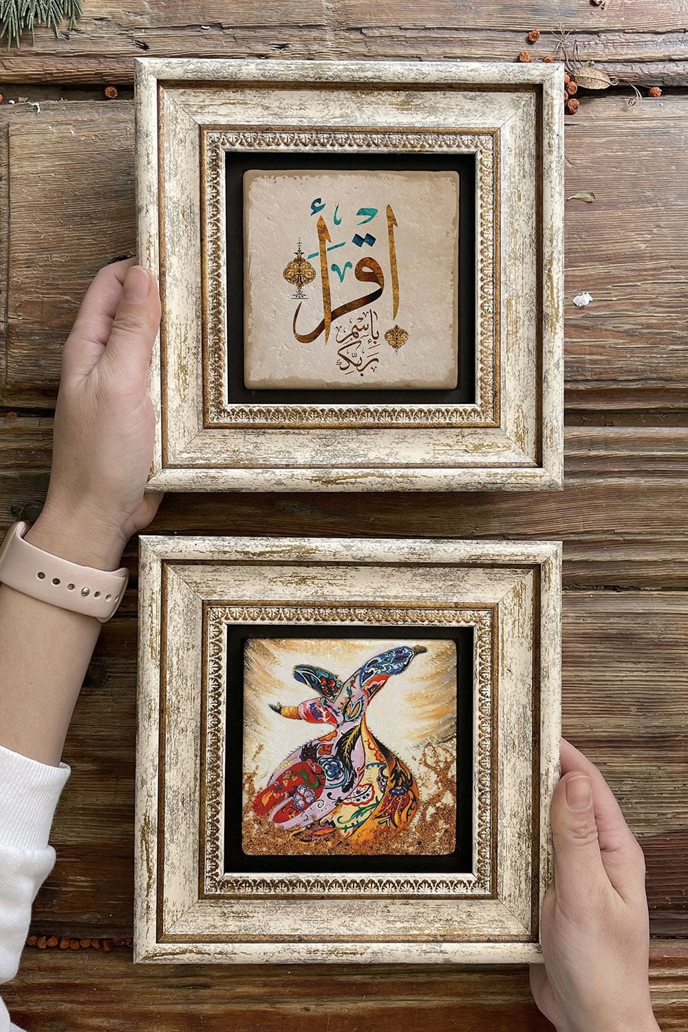 Oscar Stone Decor Çerçeveli Taş Duvar Dekoru Tablo 20x20cm 2'li Set (60-345) Semazen Muhammed