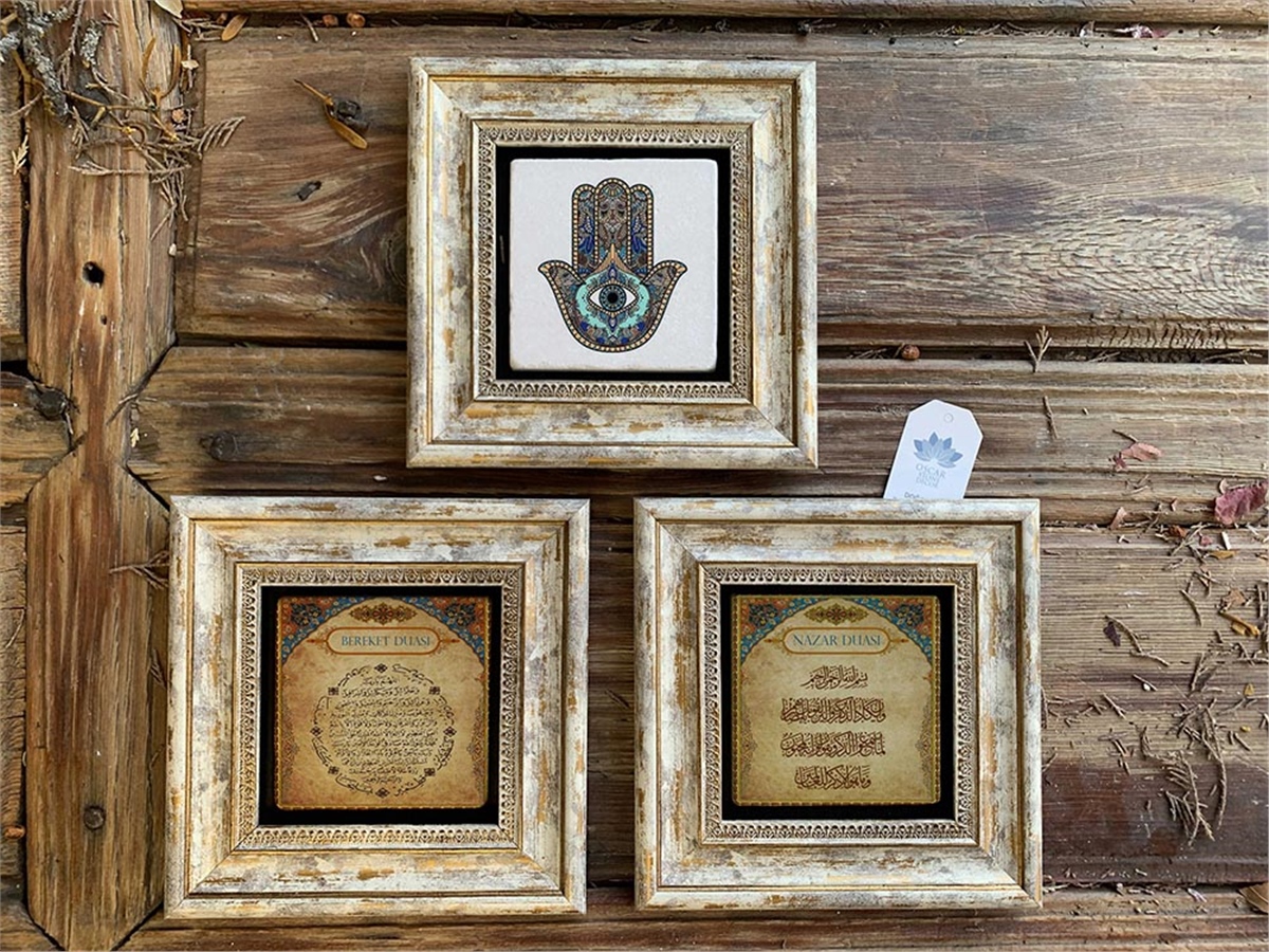 Oscar Stone Decor Çerçeveli Taş Duvar  Dekoru 20 x 20 cm Fatma ana eli Bereket Nazar Duası