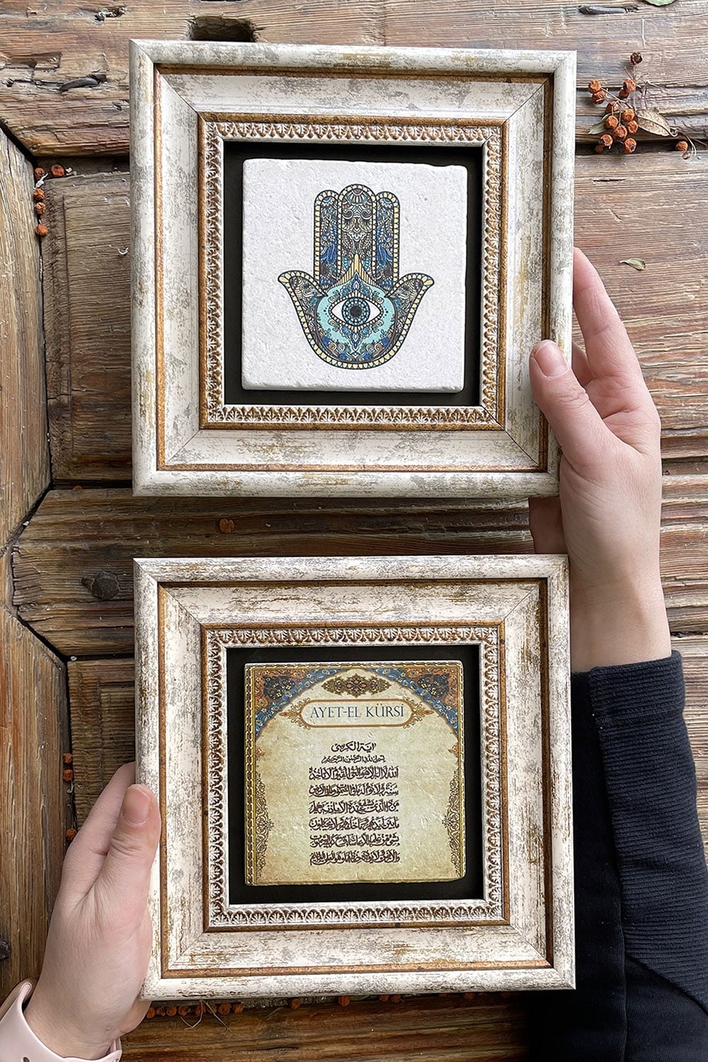Oscar Stone Decor Çerçeveli Taş Duvar Dekoru Tablo 20x20cm 2'li Set (114-463) Fatma Ana Ayetel