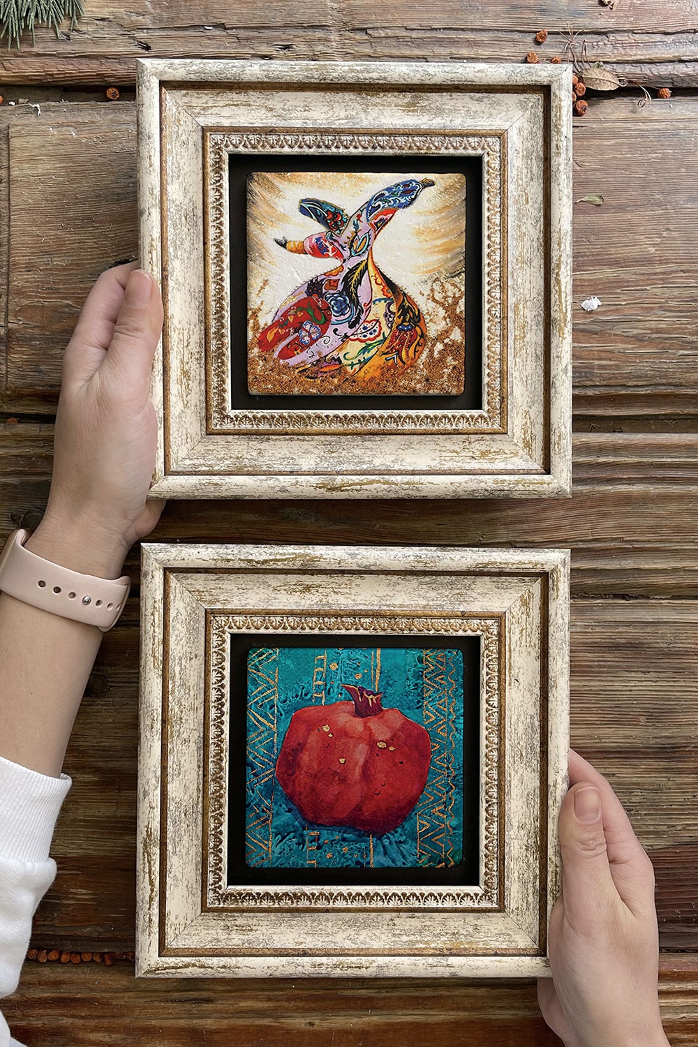 Oscar Stone Decor Çerçeveli Taş Duvar Dekoru Tablo 20x20cm 2'li Set (480-60) Nar Semazen