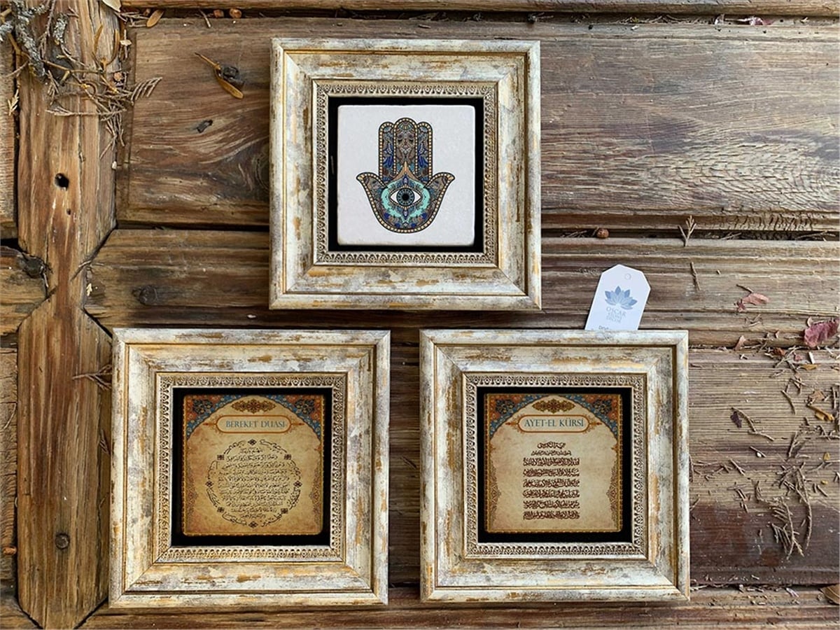 Oscar Stone Decor Çerçeveli Taş Duvar  Dekoru 20 x 20 cm Fatma ana eli Bereket Ayetel kürsi