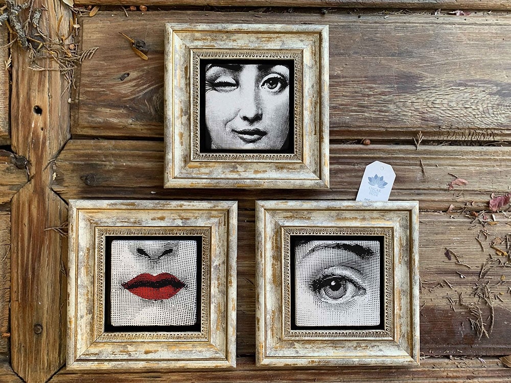 Oscar Stone Decor Çerçeveli Taş Duvar Dekoru Tablo 3'lü Set 20x20cm Fornasetti Tabloları