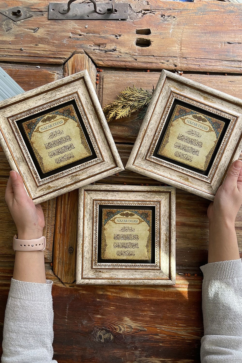 Oscar Stone Decor Çerçeveli Taş Duvar Dekoru Tablo 20x20cm 3'lü Set Nazar Duası