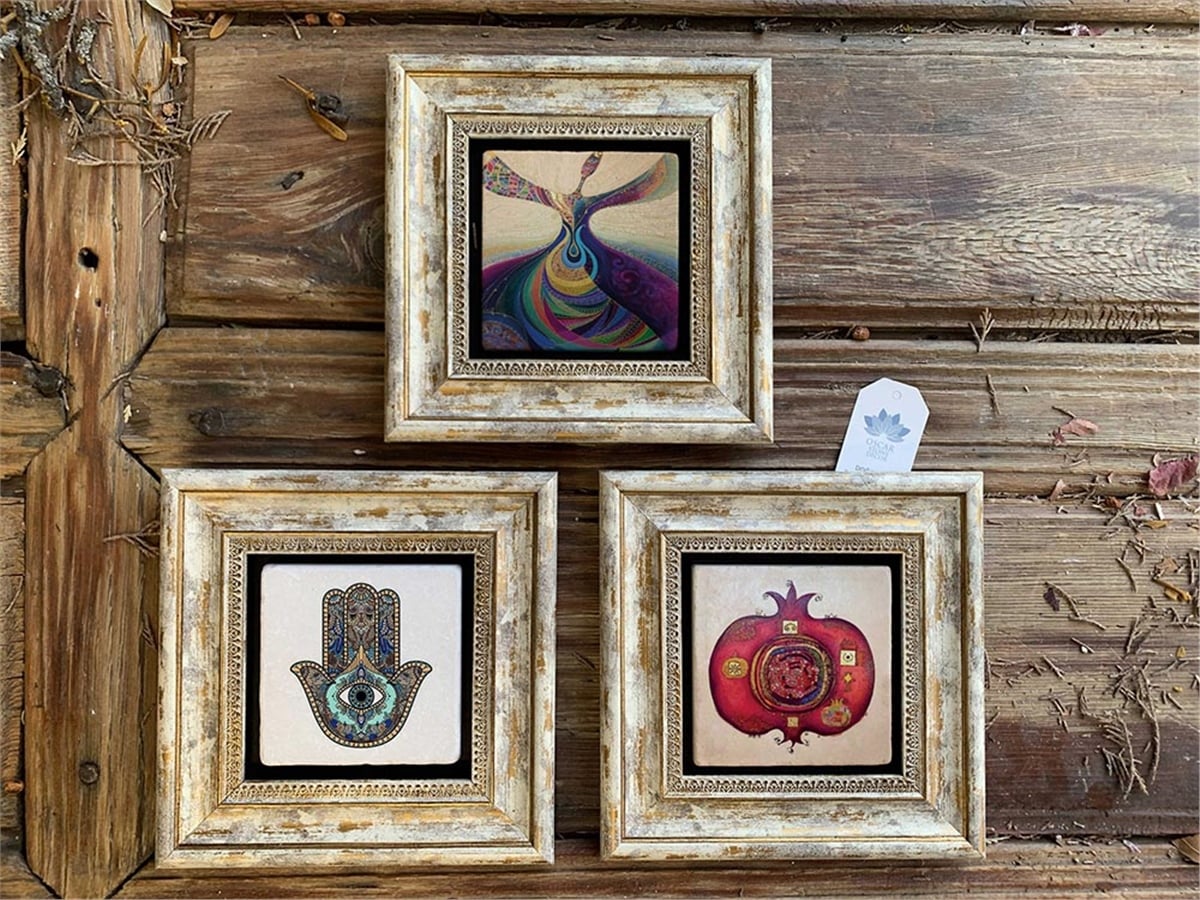 Oscar Stone Decor Çerçeveli Taş Duvar  Dekoru 20 x 20 cm 3 lü set Fatma Ana Eli Semazen Nar