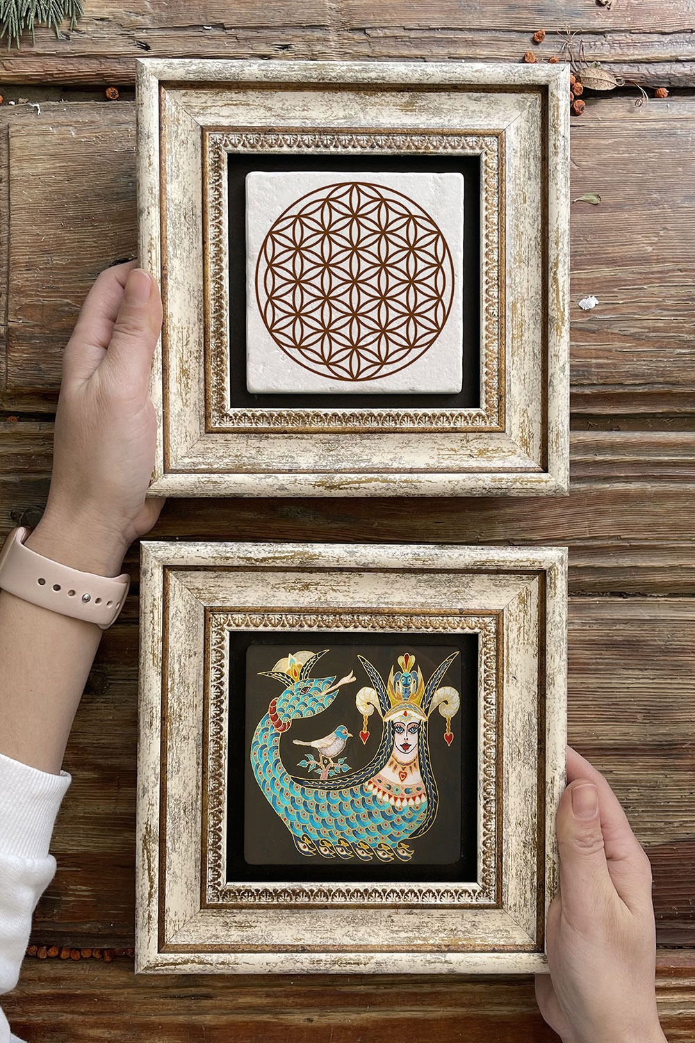 Oscar Stone Decor Çerçeveli Taş Duvar Dekoru Tablo 20x20cm 2'li Set (1213-7774) Şahmeran Yaşam