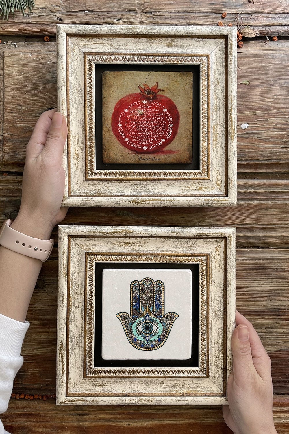 Oscar Stone Decor Çerçeveli Taş Duvar Dekoru Tablo 20x20cm 2'li Set (1104-114) Bereket Fatma Ana