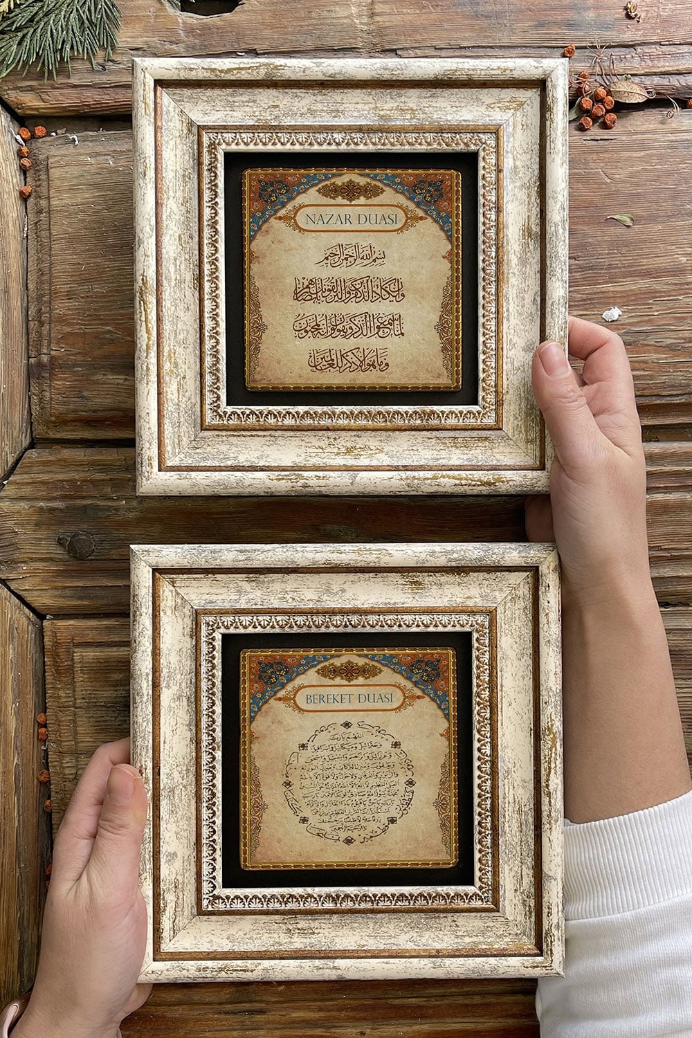 Oscar Stone Decor Çerçeveli Taş Duvar Dekoru Tablo 20x20cm 2'li Set (462-464) Bereket Dua Nazar Dua