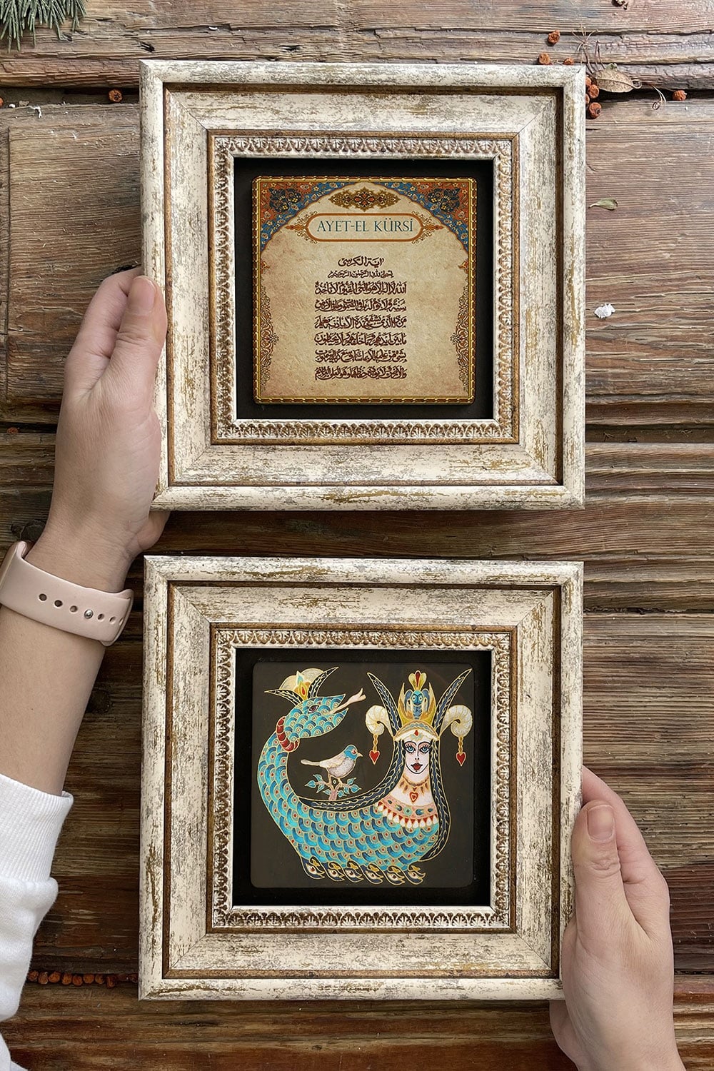 Oscar Stone Decor Çerçeveli Taş Duvar Dekoru Tablo 20x20cm 2'li Set (1213-463) Şahmeran Ayetel