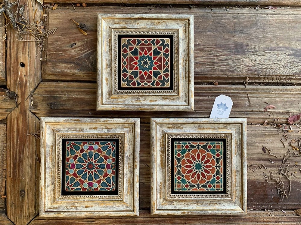 Oscar Stone Decor Çerçeveli Taş Duvar Dekoru Tablo 3'lü Set 20x20cm Desen Seti