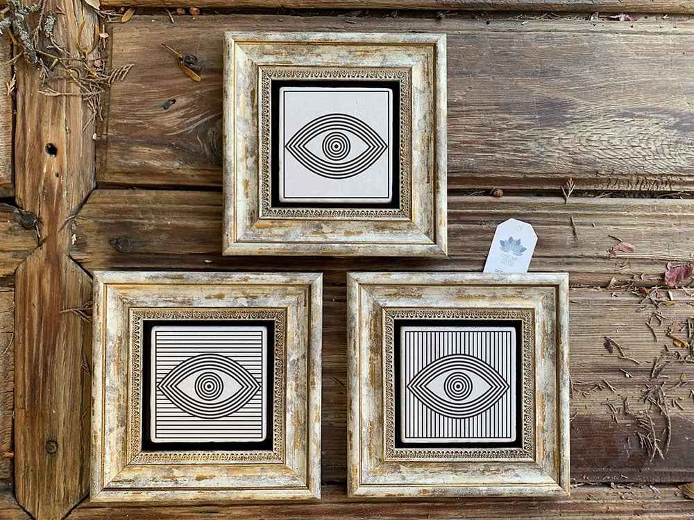 Oscar Stone Decor Çerçeveli Taş Duvar Dekoru Tablo 3'lü Set 20x20cm Göz / Eye