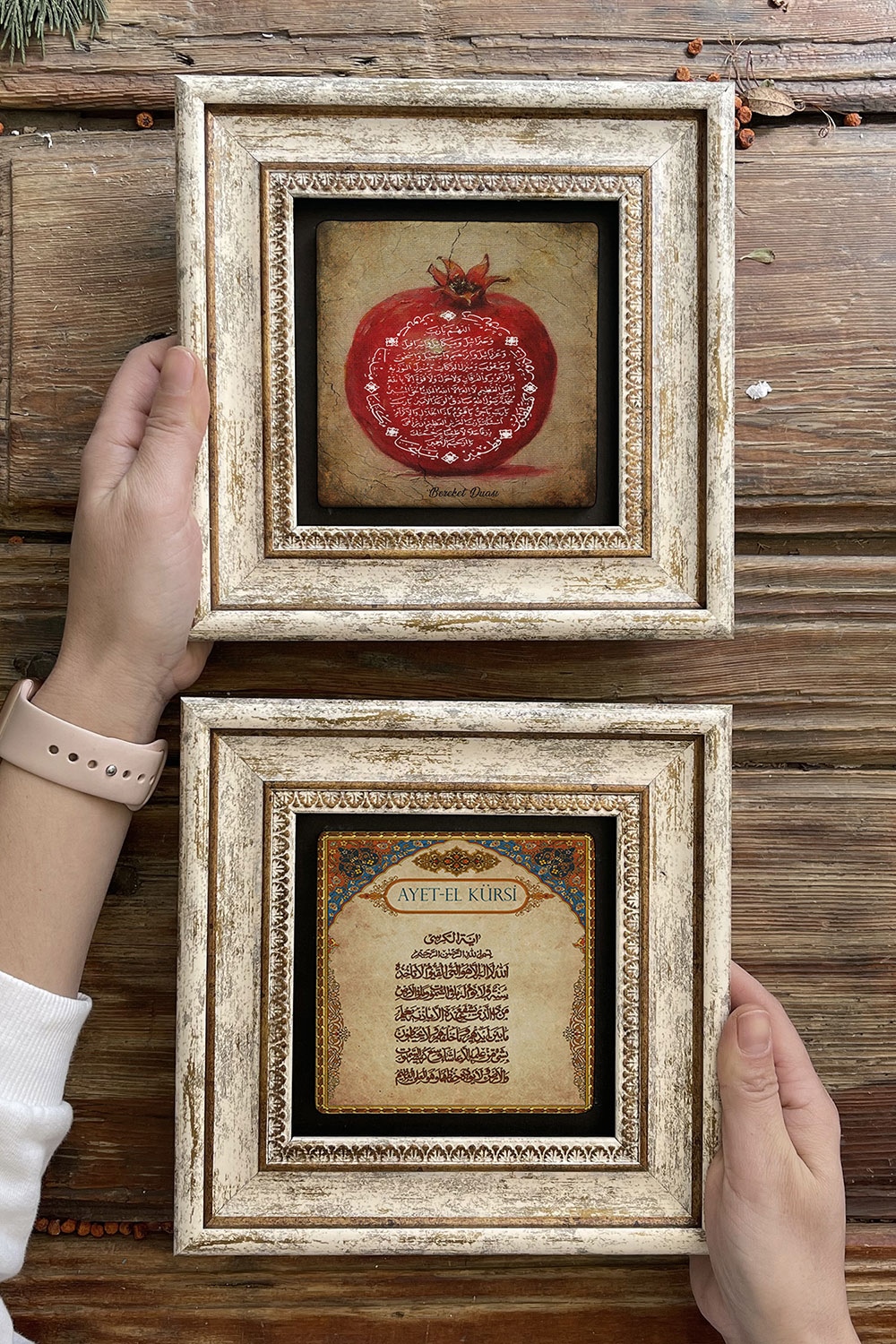 Oscar Stone Decor Çerçeveli Taş Duvar Dekoru Tablo 20x20cm 2'li Set (1104-463) Bereket Nar Ayetel
