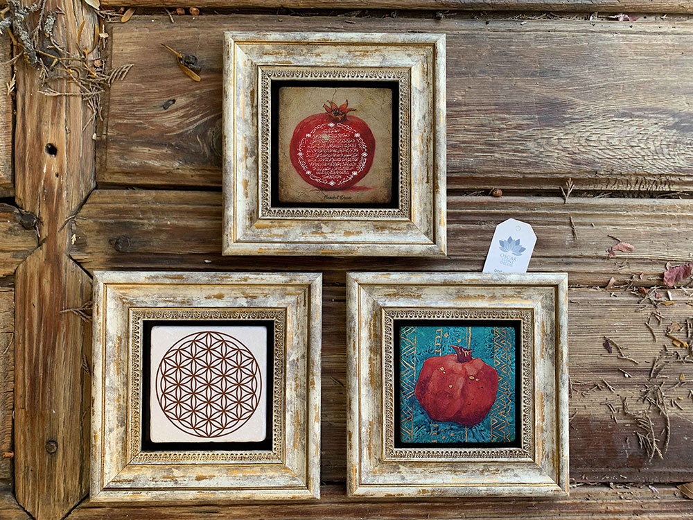 Oscar Stone Decor Çerçeveli Taş Duvar Dekoru Tablo 3'lü Set 20x20cm Nar Dua Nar Yaşam Çiçeği