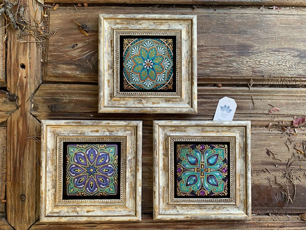 Oscar Stone Decor Çerçeveli Taş Duvar Dekoru Tablo 3'lü Set 20x20cm Desen Seti