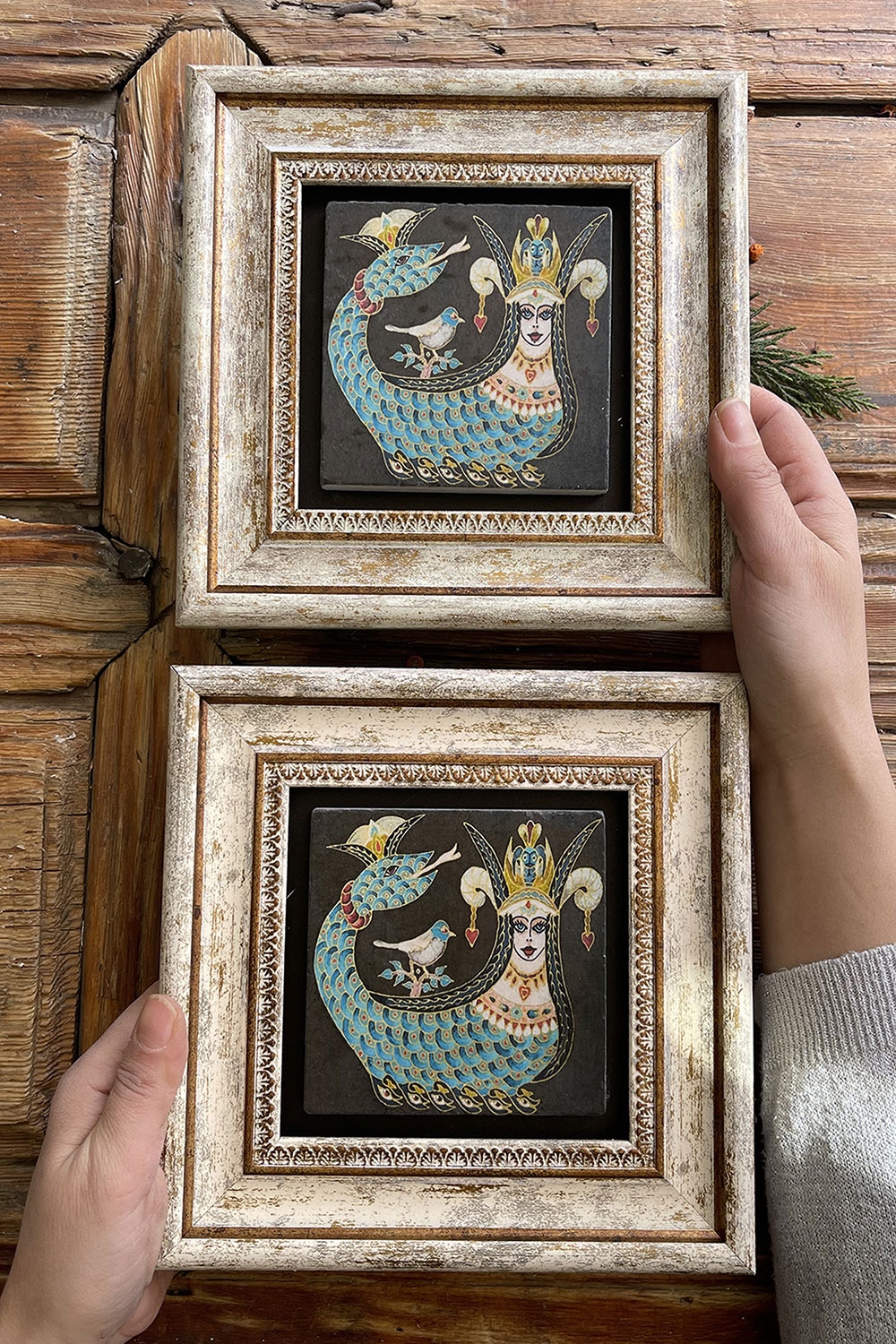 Oscar Stone Decor Çerçeveli Taş Duvar Dekoru Tablo 20x20cm 2'li Set Siyah Şahmeran