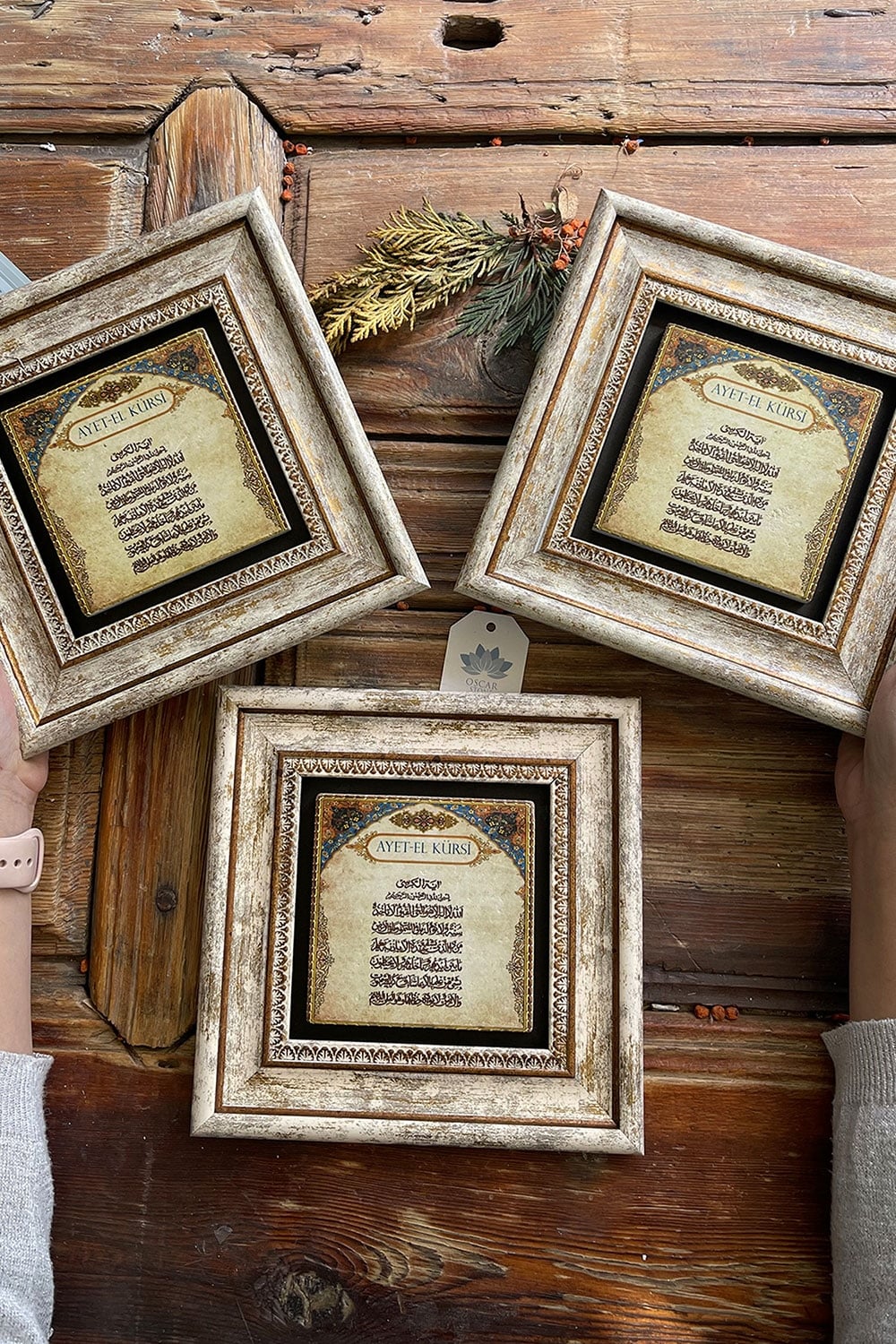 Oscar Stone Decor Çerçeveli Taş Duvar Dekoru Tablo 20x20cm 3'lü Set Ayetel Kürsi
