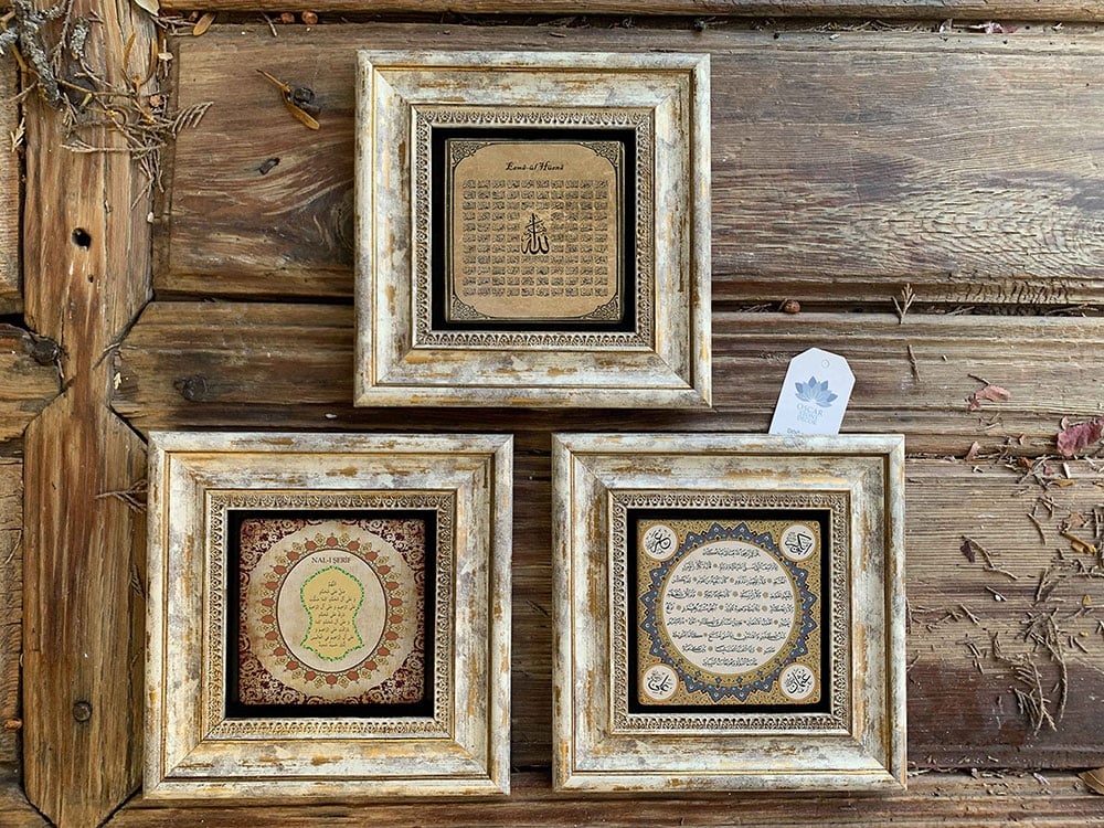 Oscar Stone Decor Çerçeveli Taş Duvar Dekoru Tablo 3'lü Set  Nal-ı Şerif Esmaül Hüsna Hilye-i Şerif