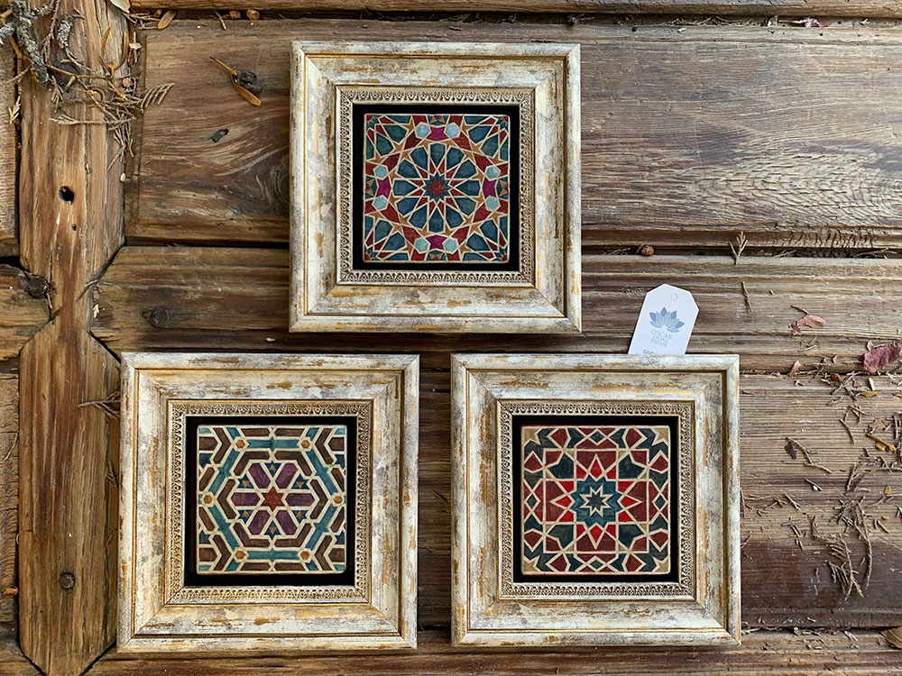 Oscar Stone Decor Çerçeveli Taş Duvar Dekoru Tablo 3'lü Set 20x20cm Desen Seti