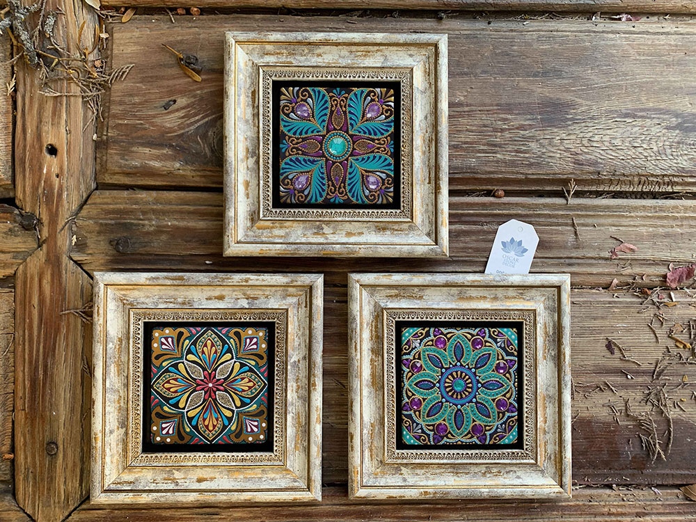 Oscar Stone Decor Çerçeveli Taş Duvar Dekoru Tablo 3'lü Set 20x20cm Desen Seti