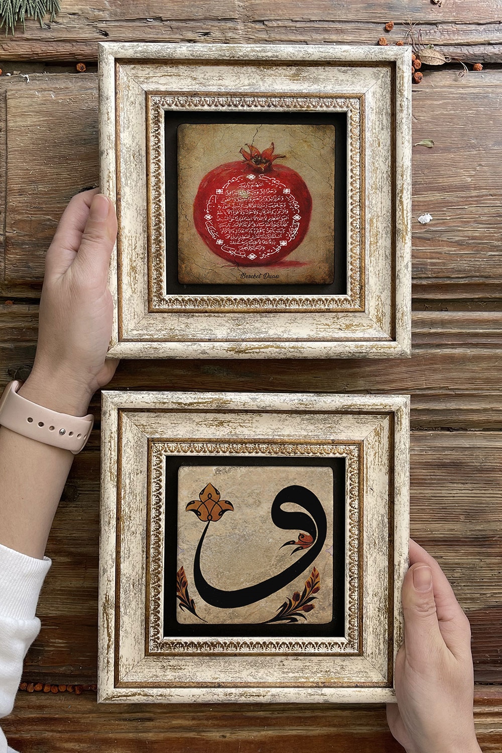 Oscar Stone Decor Çerçeveli Taş Duvar Dekoru Tablo 20x20cm 2'li Set (1104-347) Bereket Nar Vav