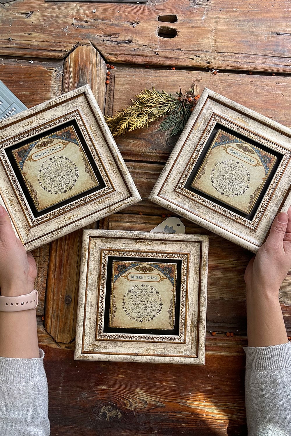 Oscar Stone Decor Çerçeveli Taş Duvar Dekoru Tablo 20x20cm 3'lü Set Bereket Duası